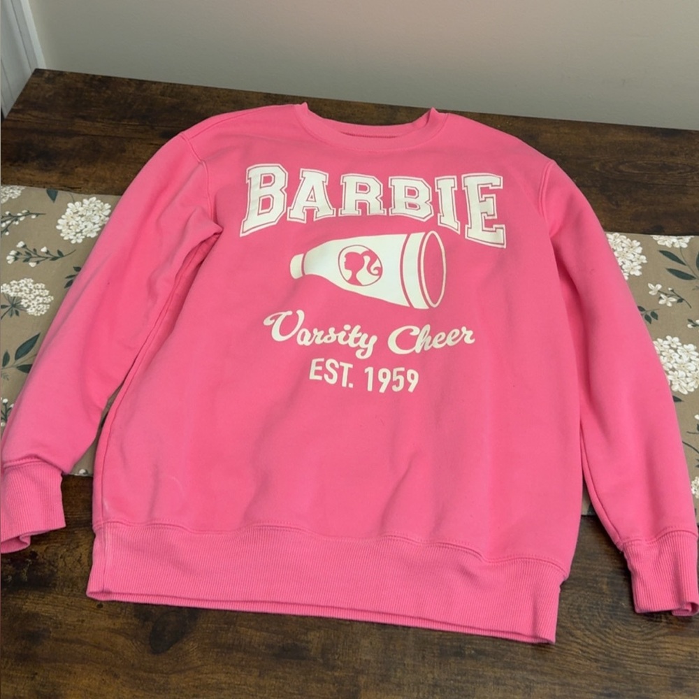 Hybrid Apparel Barbie Pink Crewneck Sweatshirt with Cheer Graphic